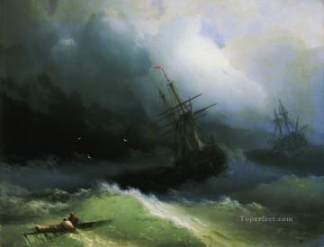 Ivan Aivazovsky barcos en el mar tempestuoso 1866 Seascape Pinturas al óleo